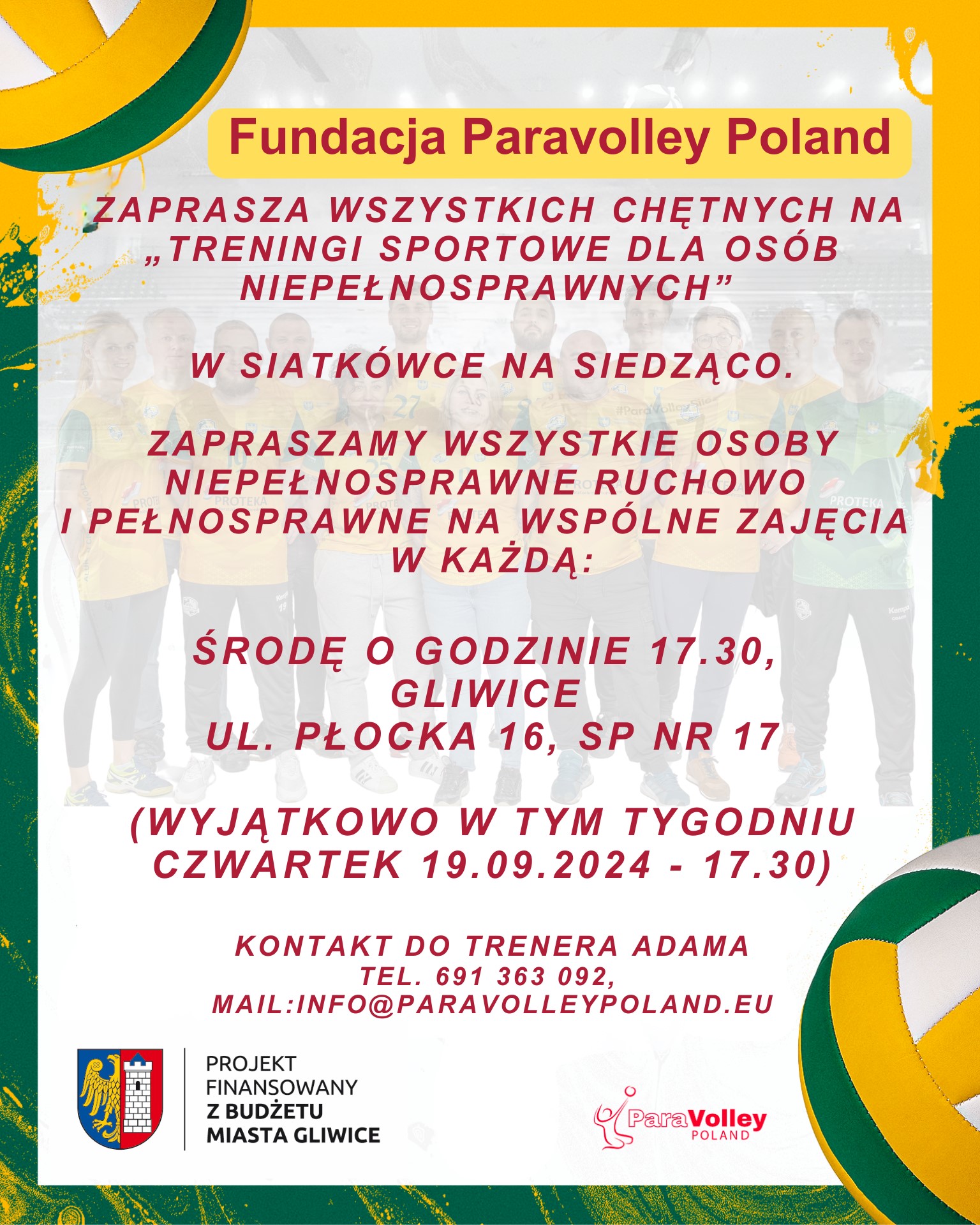 Mat. graf. organizatora Plakat promujący treningi
