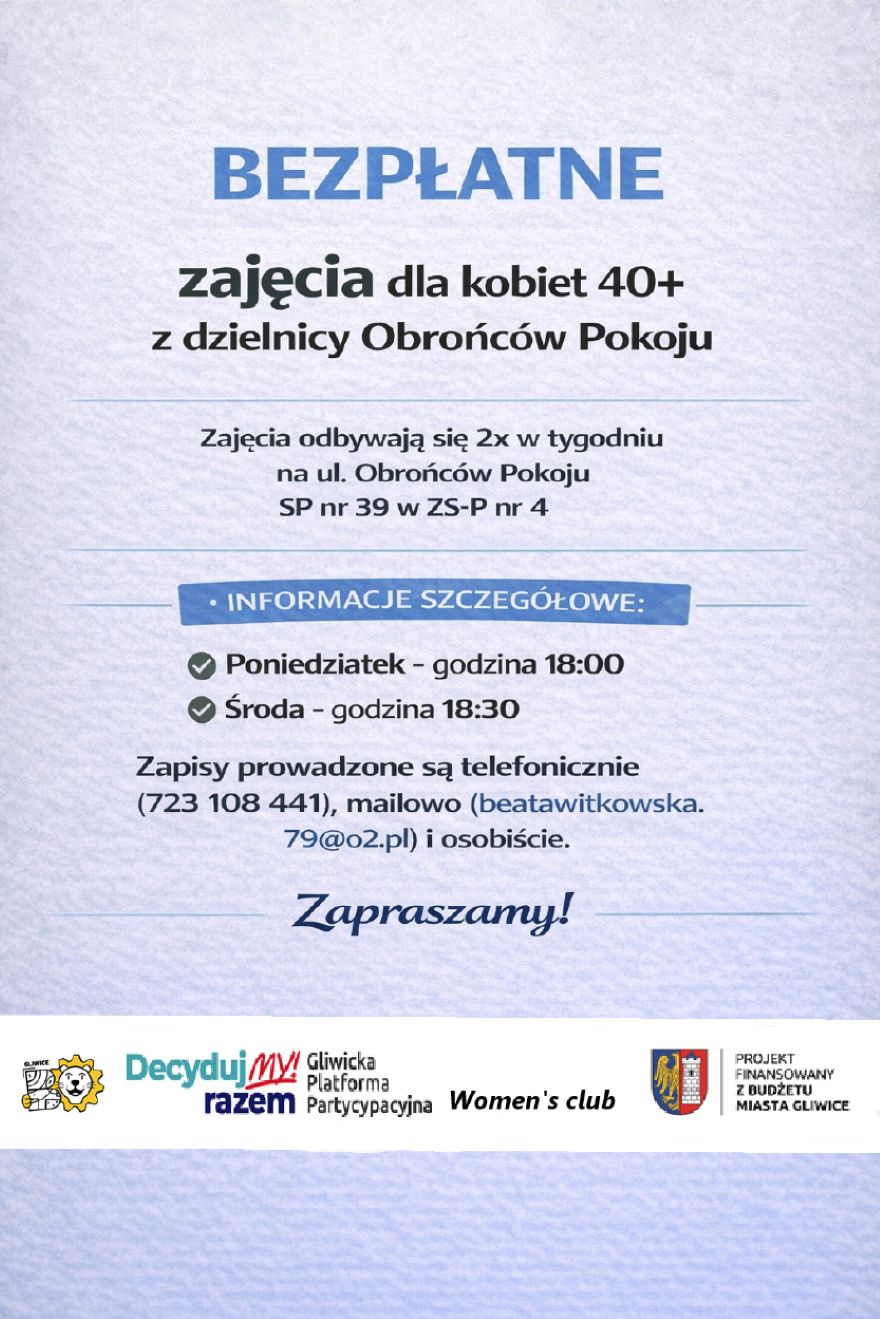 Zajęcia dla kobiet 40+ z dzielnicy Obrońców Pokoju