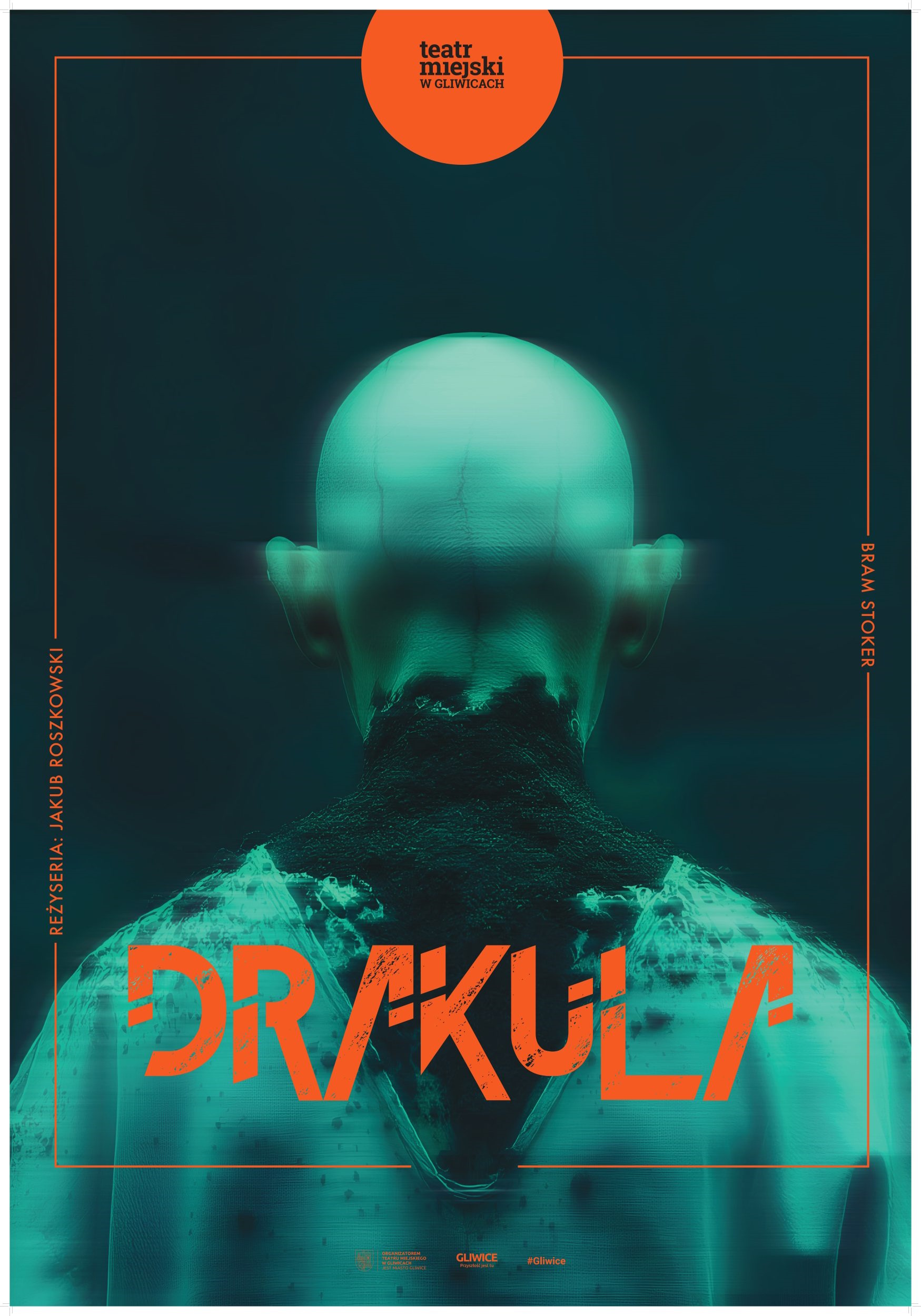 Fot. materiały TM w Gliwicach Plakat - mężczyzna stojący tyłem, napis DRAKULA