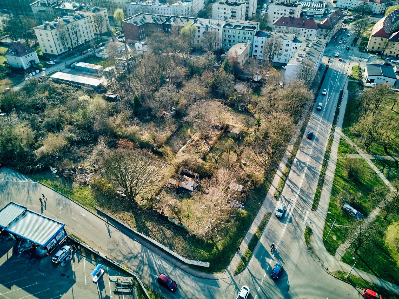 Fragment Gliwic, w którym powstanie Aleja Noworybnicka. Ujęcie z góry
