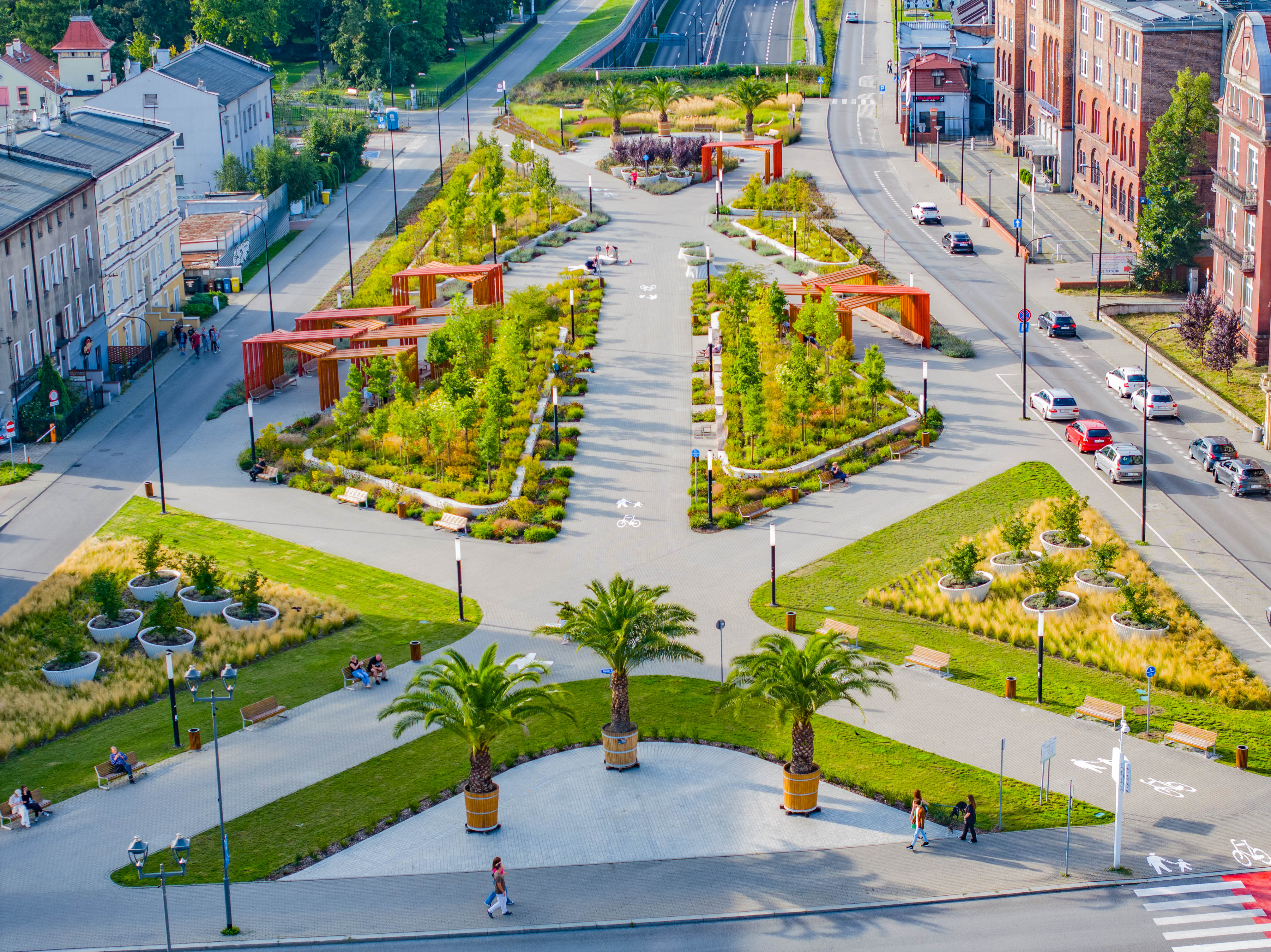 Nowe Centrum Gliwic – skwer Europejski (fot. R. Neumann From the Sky / UM w Gliwicach) Nowe Centrum Gliwic