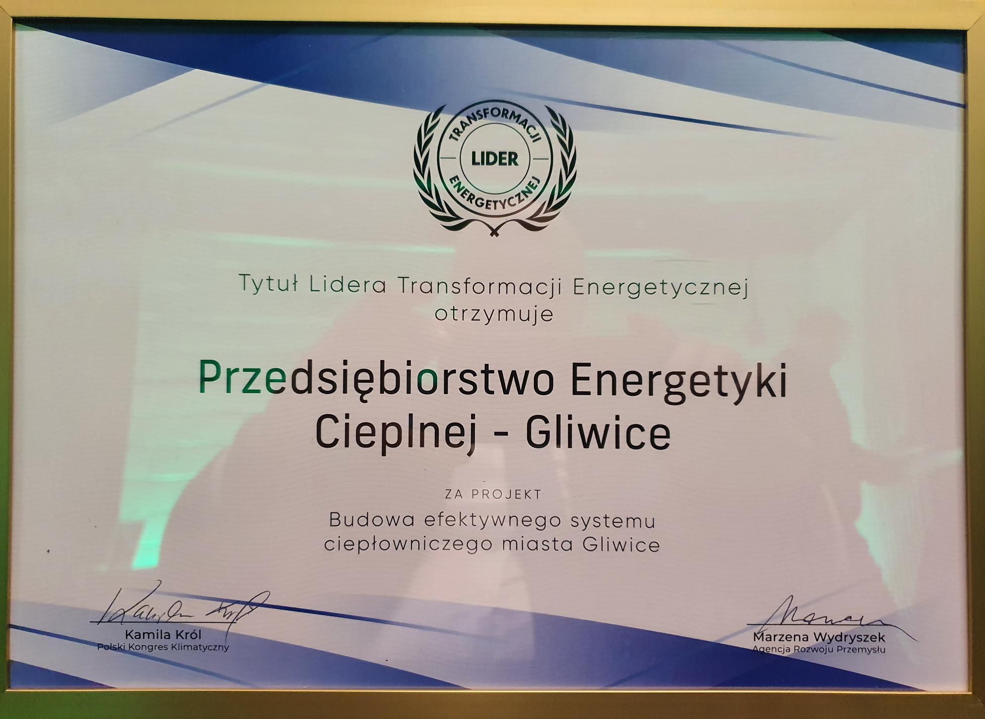 fot. mat. prasowe PEC – Gliwice Konkurs Lider Transformacji Energetycznej