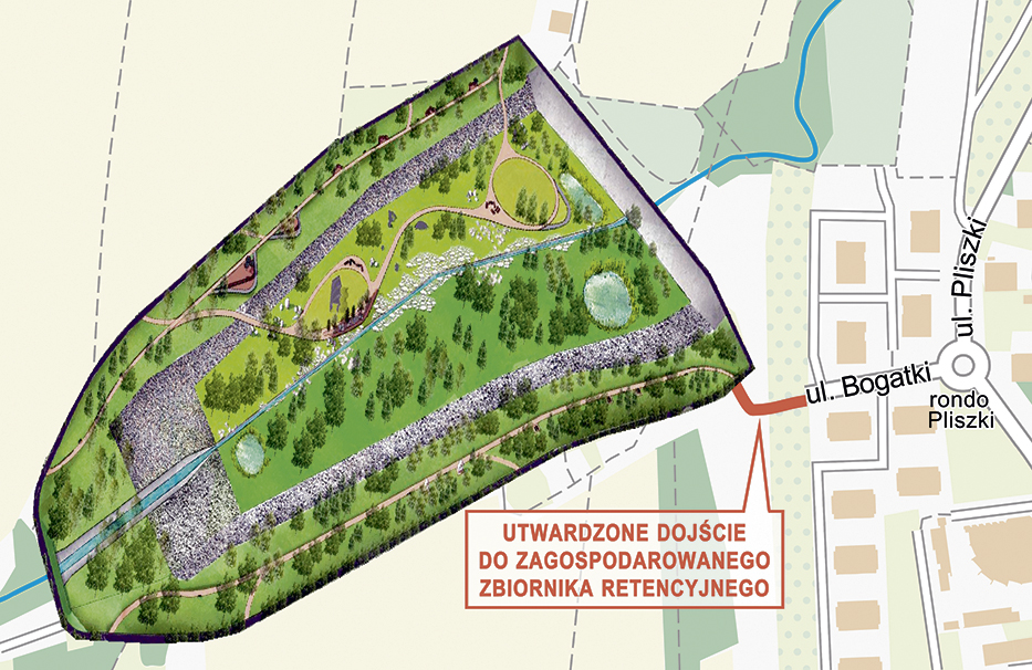 W święta gotowe ma być wygodne przejście do zbiornika od strony Sikornika, które zdecydowanie skróci drogę do nowego miejsca rekreacji. Ścieżkę przygotowuje Zarząd Dróg Miejskich na przedłużeniu ul. Bogatki. Mapka z nowym dojściem od strony ul. Bogatki