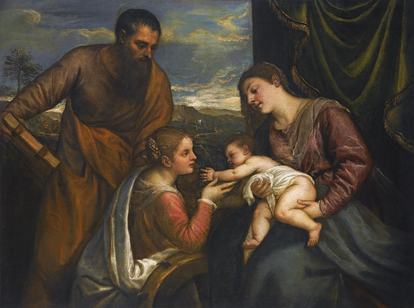 obraz olejny prezentujący rozmowę świętych z Madonną