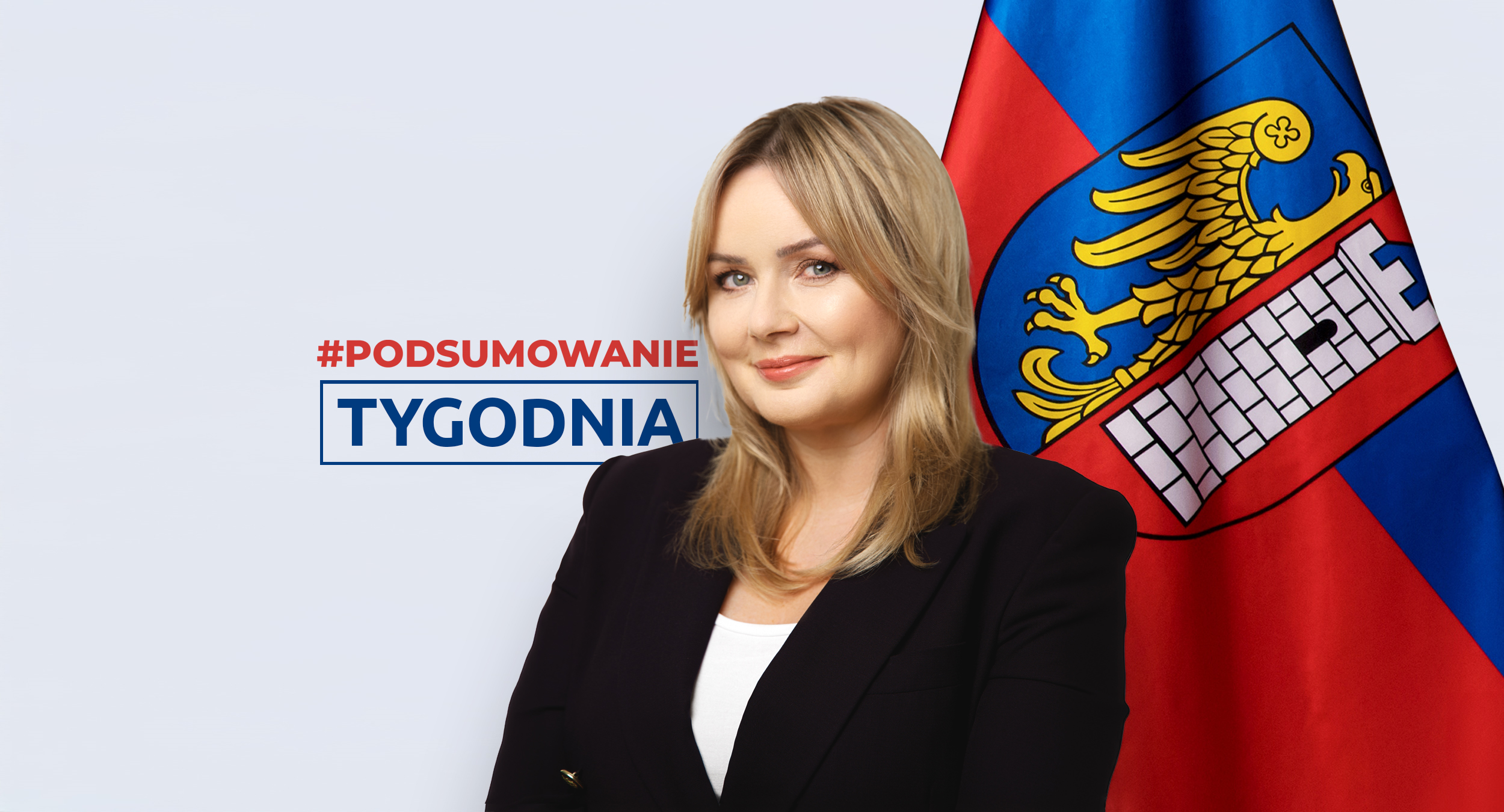 prezydent Gliwic na tle flagi