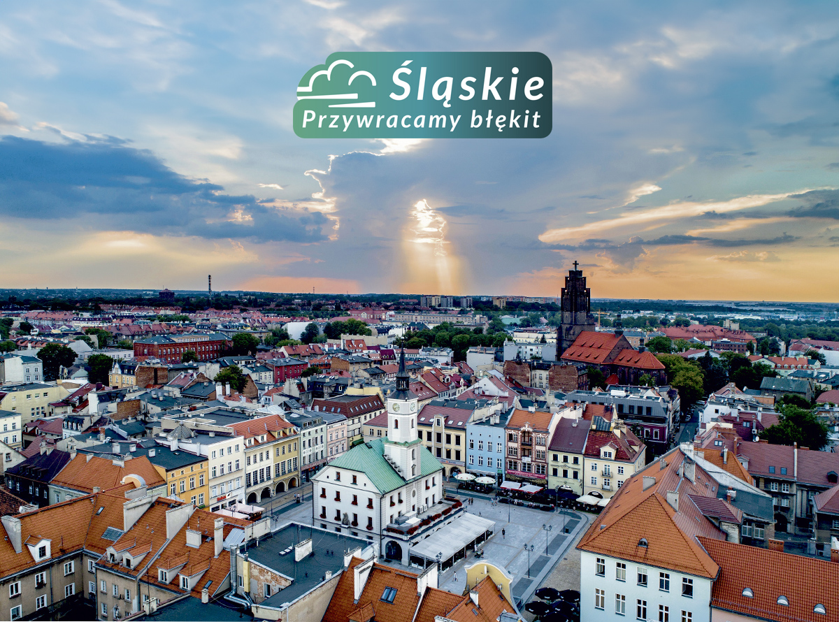 panorama, budynki, napisŚląskie, przywracamy błękit