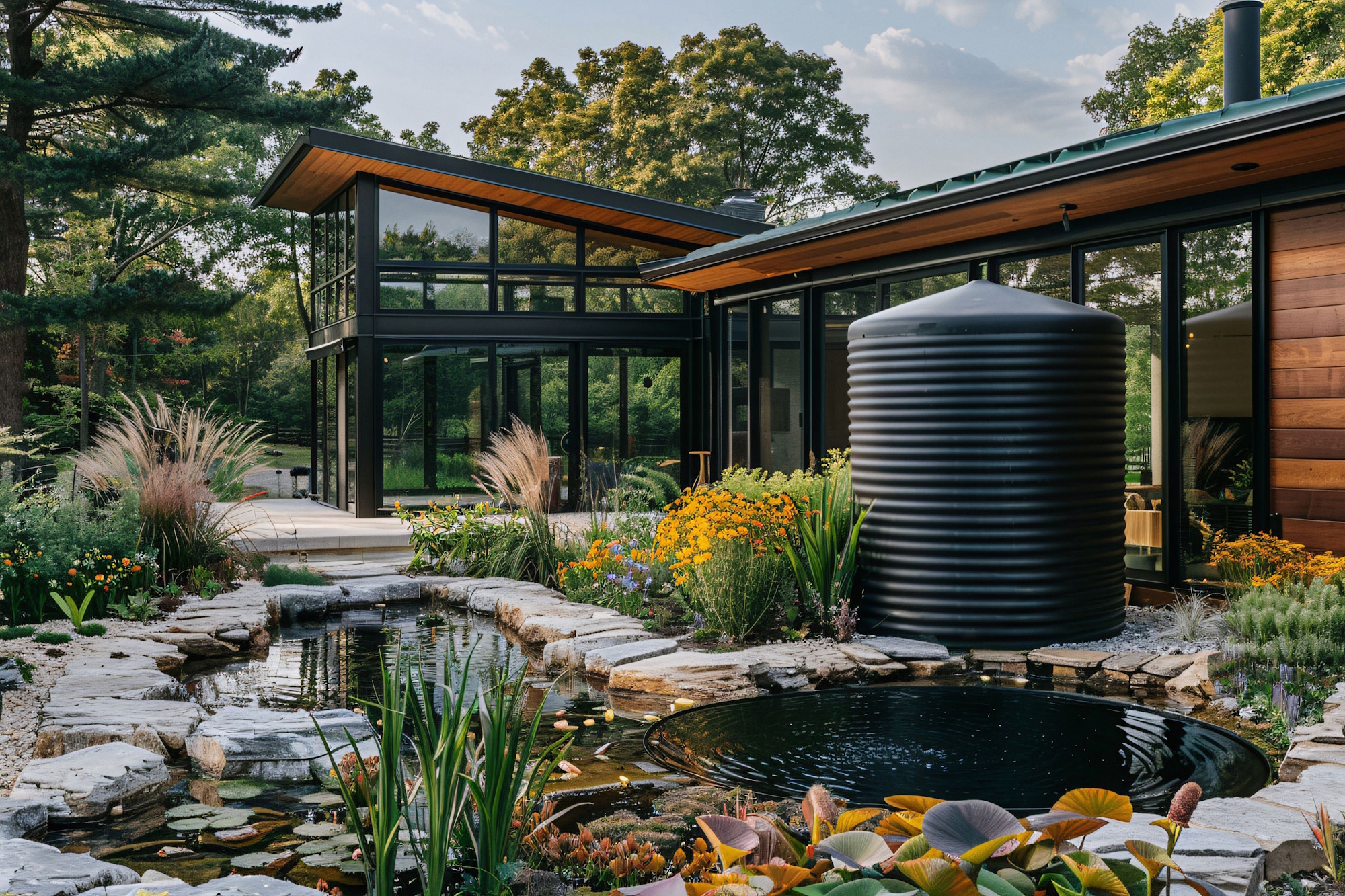 rośliny, woda, budynek