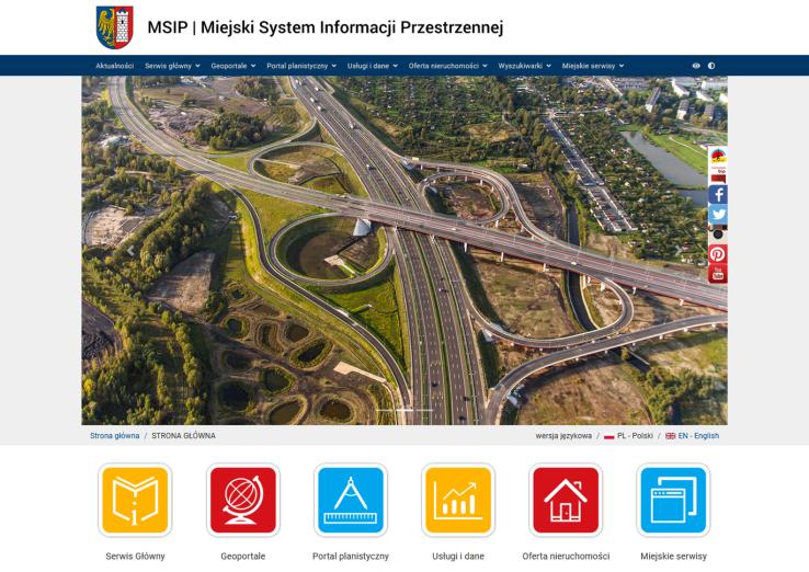strona główna Miejksiego Systemu Informacji Przestrzennej